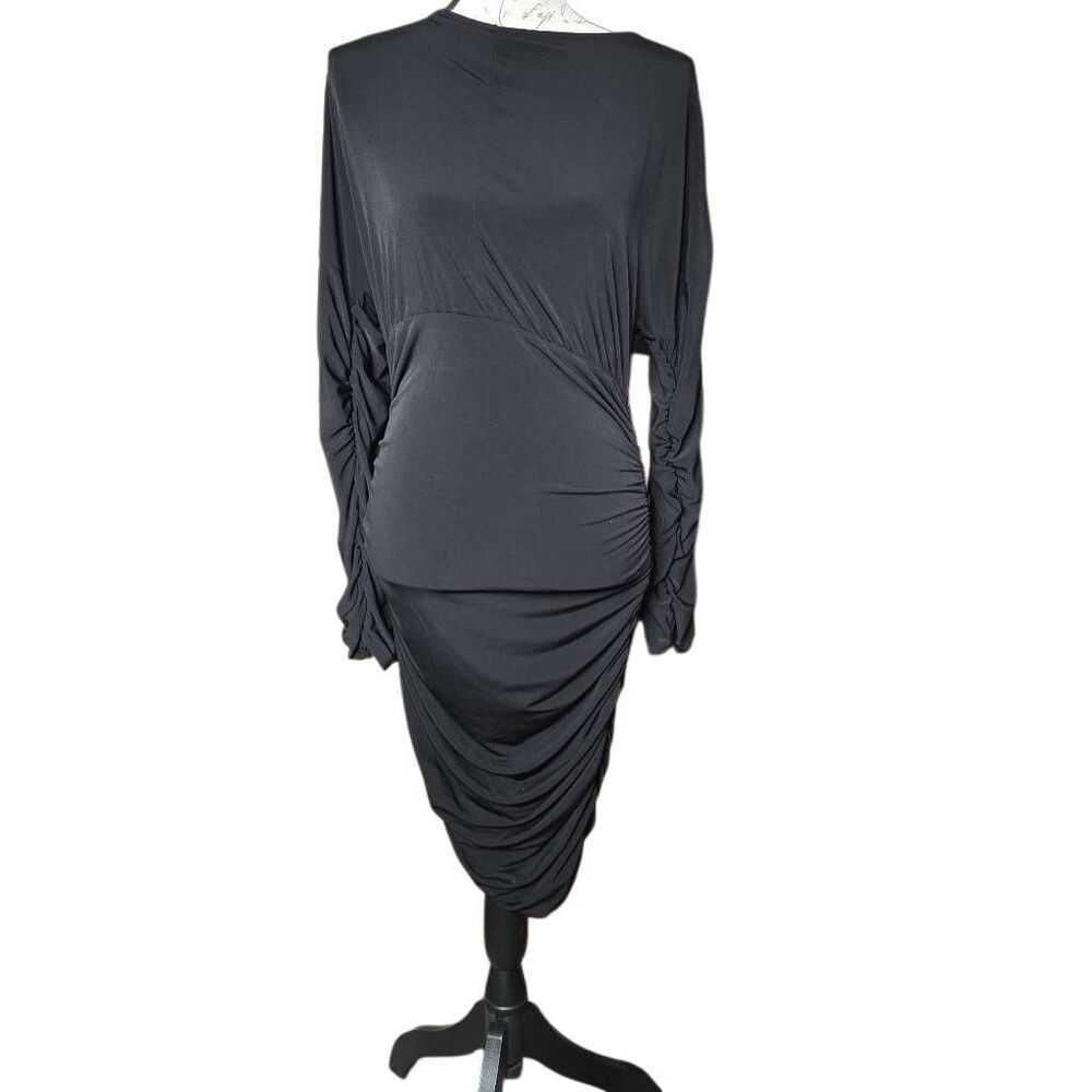 Venus Women's Size Large Black Ruched Side Long Sleeve Open Back Dress